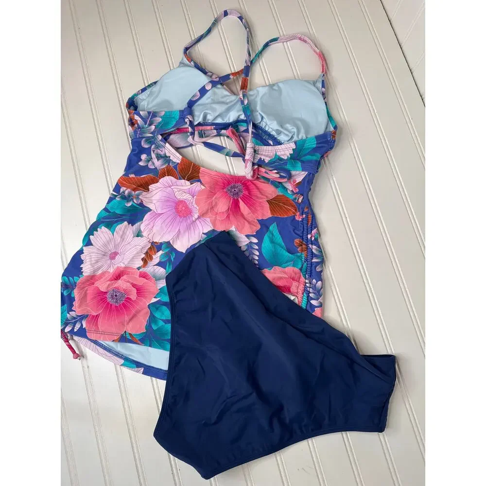 NWT Cupshe Two Peace Swimsuit Bikini Tankini & High Waisted Bottom BUNDLE Size M